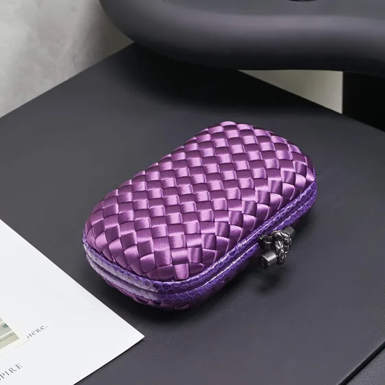 Bottega Veneta Intreccio Satin Knot Clutch Purple Clutch