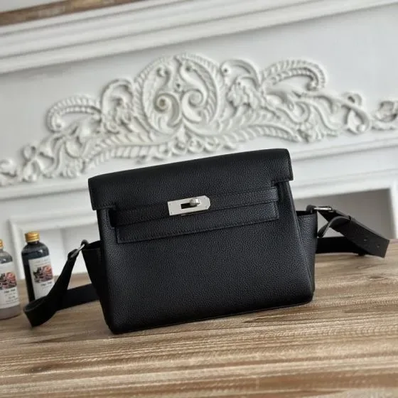 Hermes Kelly Messenger Black Crossbody