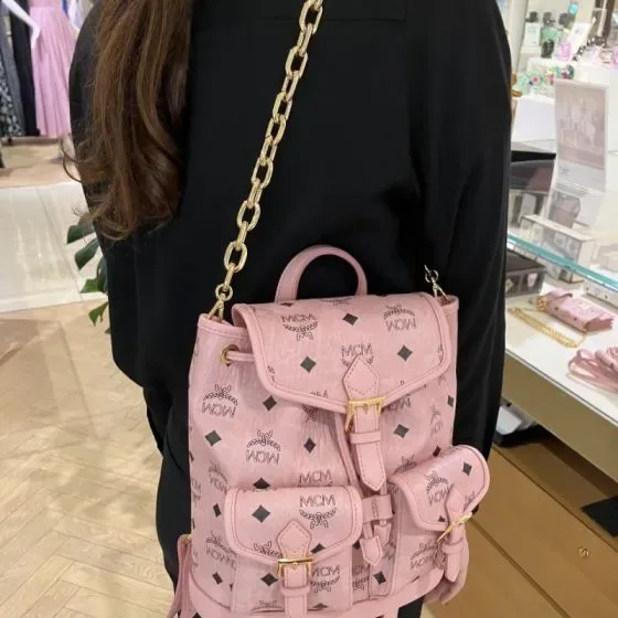 MCM Visetos Chain Backpack Pink Backpack