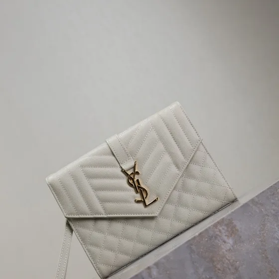 YSL Cassandre Matelass Envelope Pouch With Strap White Crossbody