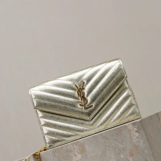 YSL Cassandre Envelope Chain Wallet Vàng gold Woc