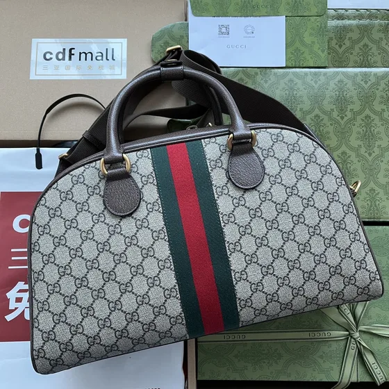 Gucci Savoy Medium Duffle Bag Beige Ebony Top Handle