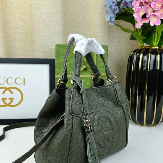 Gucci Soho Leather Top Handle Bag Olive Green 23*11*20.5 Top Handle