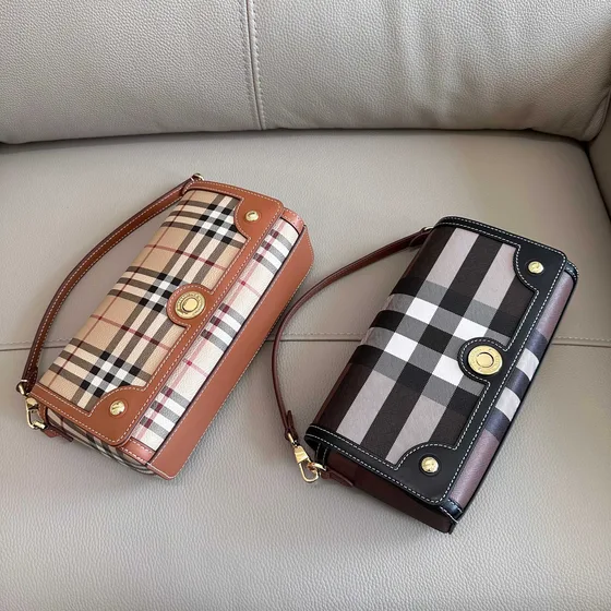 Burberry Check And Leather Crossbody Bag Beige Brown Crossbody