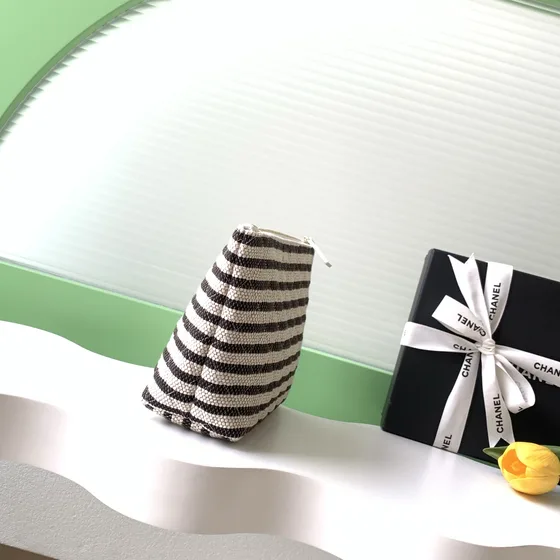 Chanel Classic Pouch Black And White Striped Clutch