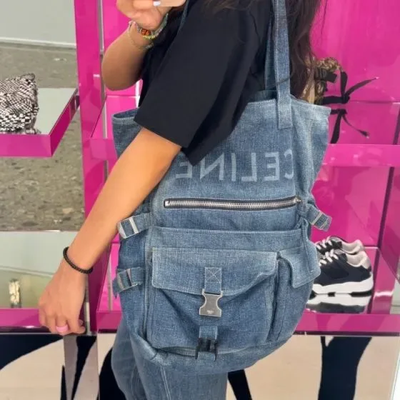 Celine Large Denim Tote Bag Washed Light Blue Denim Tote Bag