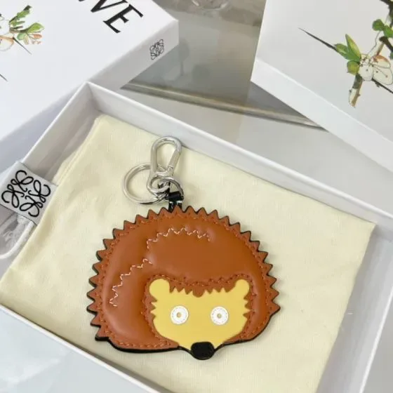 Loewe Hedgehog Charm Keychain Brown Yellow Pouch