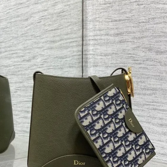 Dior C Est Dior Medium Bucket Bag Olive Green Shoulder Bag