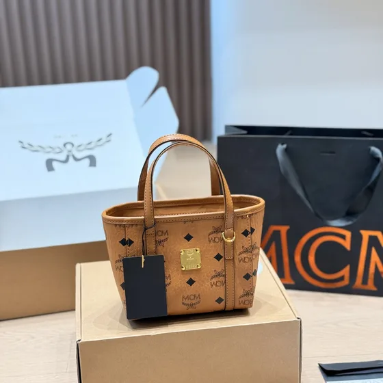 MCM Toni Top-Zip Shopper Mini Cognac Visetos Coklat Tote Bag