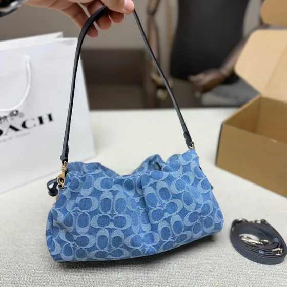 Coach Faye Omuz çantası In Signature Denim Denim Mavi Omuz çantası
