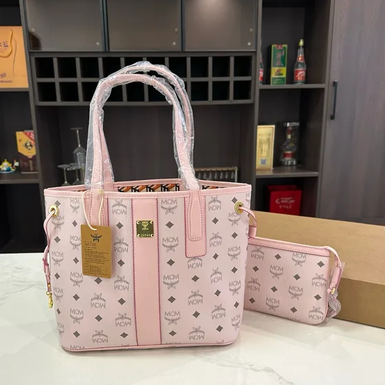 MCM Aren Visetos Shopper Tote Beige Tote Bag