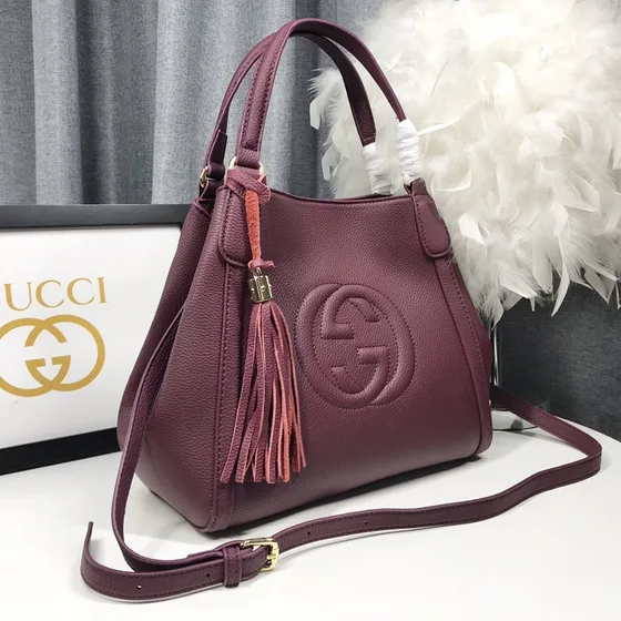Gucci Soho Leder Schoudertas Dark Paars 30x26x14cm Schoudertas
