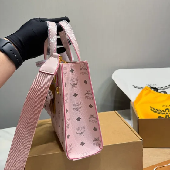 MCM Aren Visetos Top Handle Shopper Tote Mini Pink Tote Bag