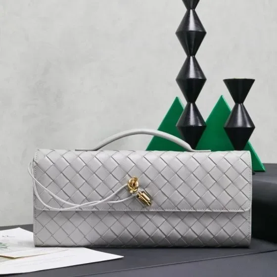 Bottega Veneta Long Clutch With Handle Light Gray Clutch