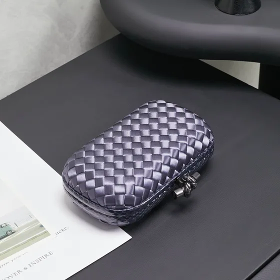 Bottega Veneta Intreccio Knot Clutch Metallic Purple Clutch