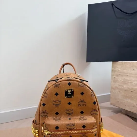 MCM Stark Side Studs Backpack Cognac Brown Backpack