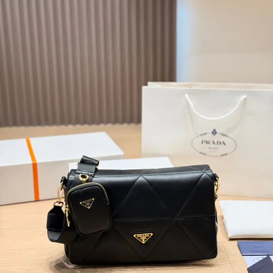 Prada Patchwork Leather Shoulder Bag Black Crossbody