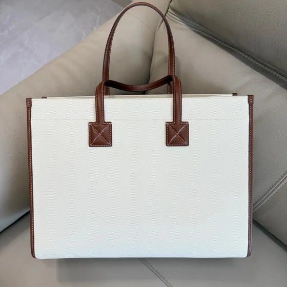 Burberry Freya Tote White Brown Tote Bag
