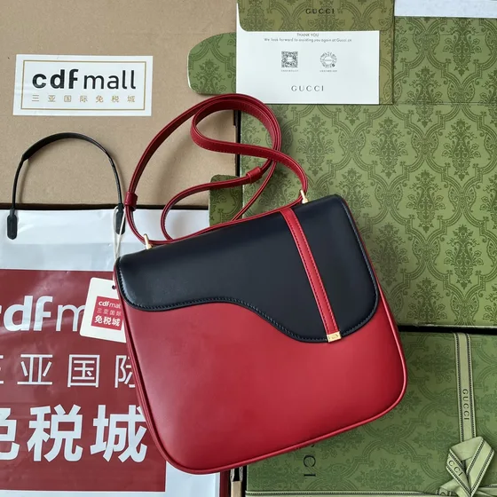 Gucci 1955 Horsebit Asymmetrical Shoulder Bag Red And Black Shoulder Bag