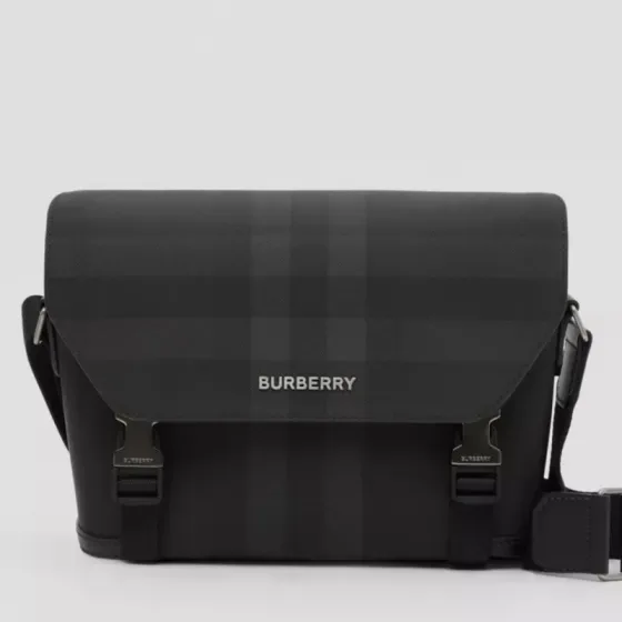 Burberry Check Messenger Bag Black Crossbody