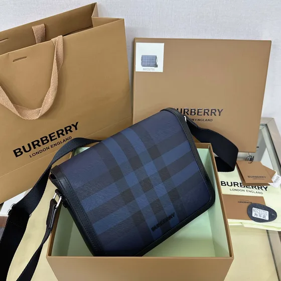 Burberry Check Messenger Bag Navy Black Crossbody