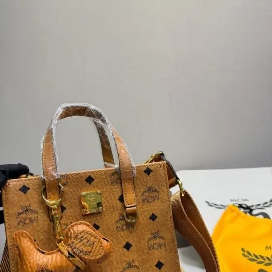 MCM Aren Visetos Tote Cognac Top Handle