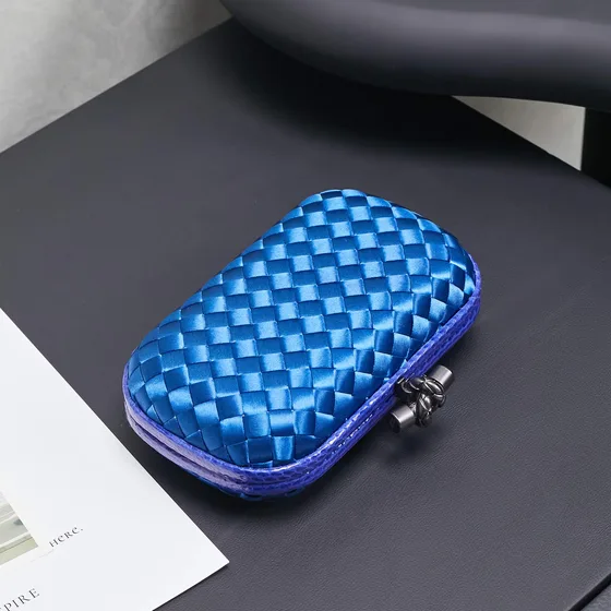 Bottega Veneta Intreccio Satin Knot Clutch Blue Clutch
