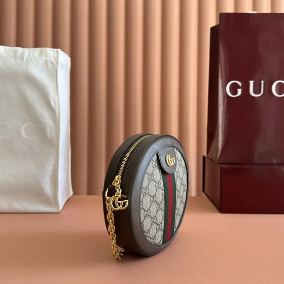 Gucci Ophidia Gg Round Chain Bolso bandolera Beige/Marrón Crossbody