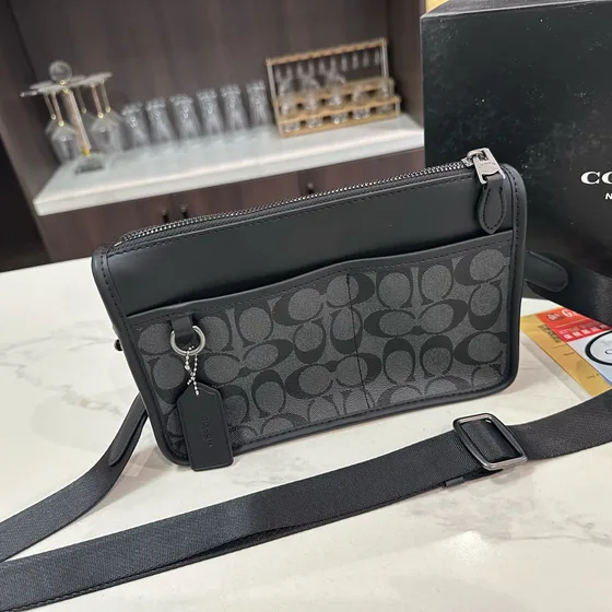 Coach Heritage Convertible Crossbody In Signature Canvas Charcoal Black Crossbody
