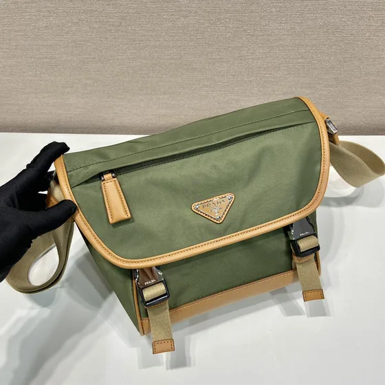 Prada Re-Nylon And Leather Shoulder Bag Military Green Crossbody
