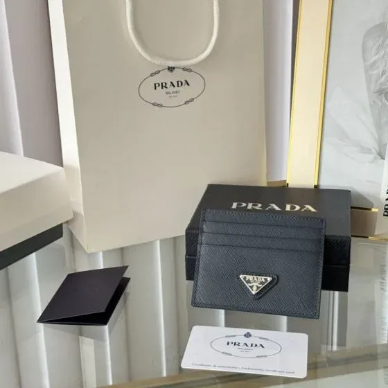 Prada Saffiano Leather Card Holder Black Card Holder