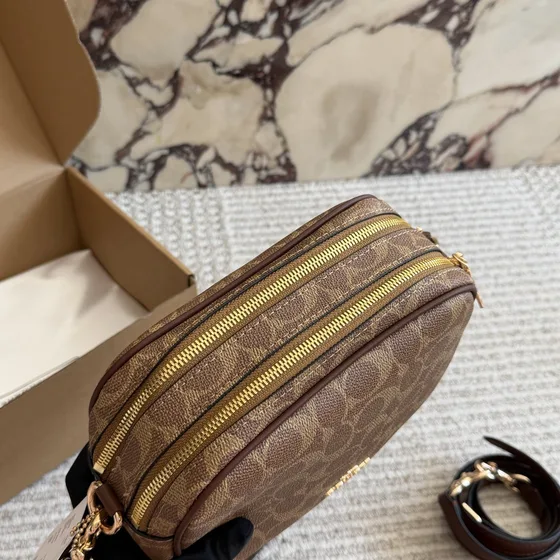 Coach Mini Jamie Camera Bag In Signature Canvas Khaki Brown Crossbody