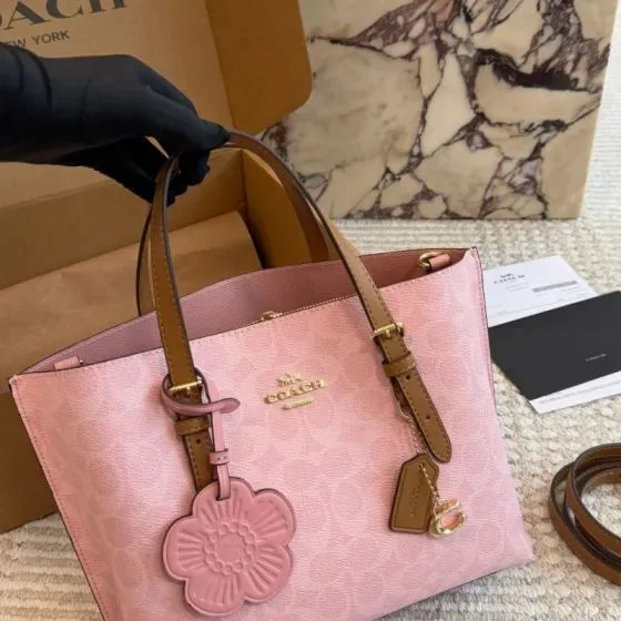 Coach Mollie Tote 25 In Signature Canvas Powder Pink Tote Bag