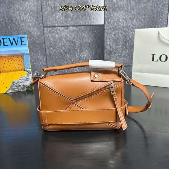 Loewe Puzzle Bag Coklat/Hitam/Tan 24*15cm Top Handle