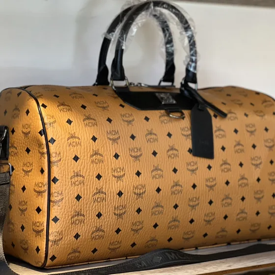 MCM Traveler Visetos Duffle Bag Cognac Top Handle