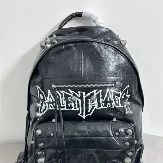 Balenciaga Metal Logo Studded Backpack Black Backpack