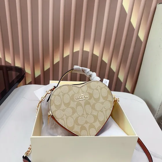 Coach Heart Crossbody Bag In Signature Kanvas Beige Crossbody