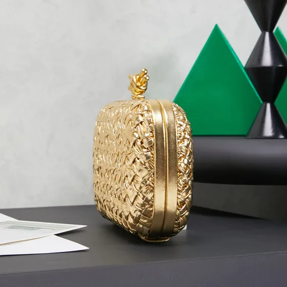 Bottega Veneta Intreccio Knot Minaudiere Clutch Gold Clutch