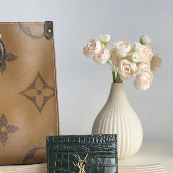 YSL Monogram Card Holder Dark Green Card Holder