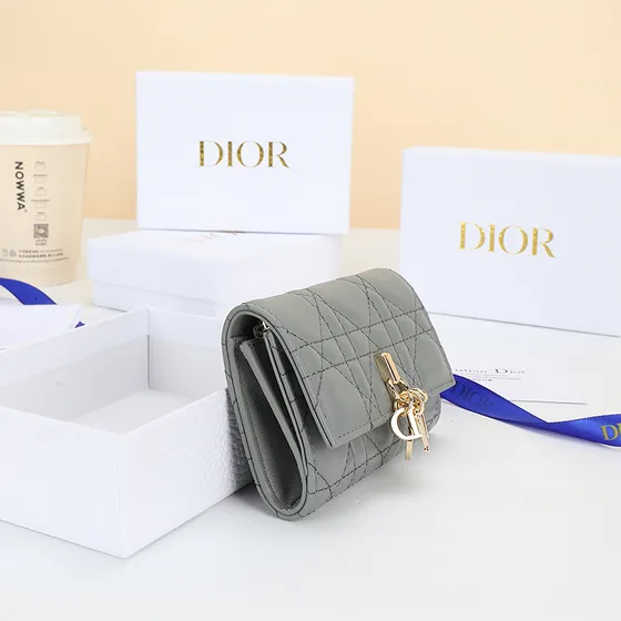 Dior Lady Dior Flap Card Holder Gray Card Holder
