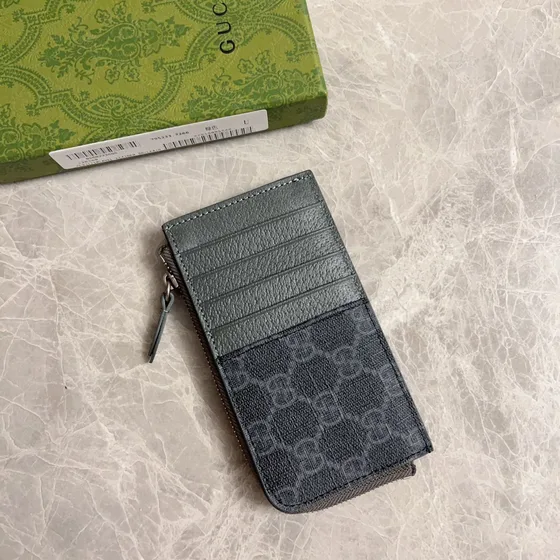 Gucci Gg Supreme Zip Card Case Dark Cinza Card Holder