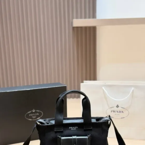 Prada Re-Nylon And Brushed Leather Small Tote Black Tote Bag