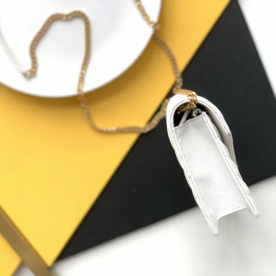 YSL Cassandre Matelassé Envelope Chain Tegnebog Hvid Woc
