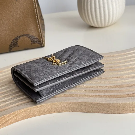YSL Cassandre Matelassé Card Case Gray Card Holder