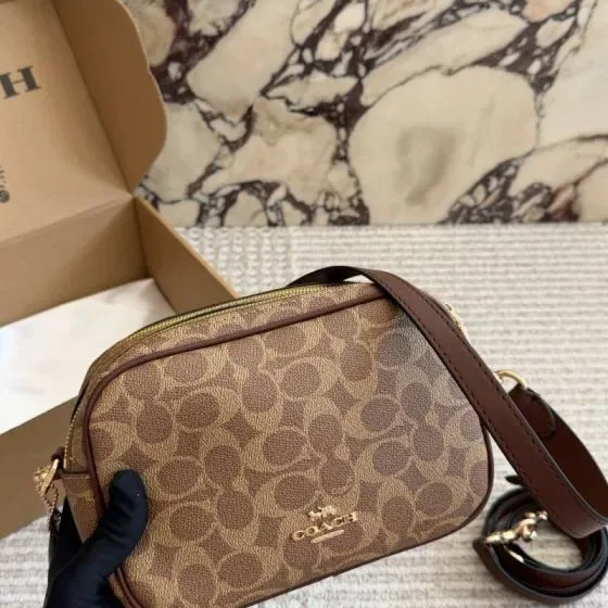 Coach Mini Jamie Camera Bag In Signature Canvas Khaki Brown Crossbody