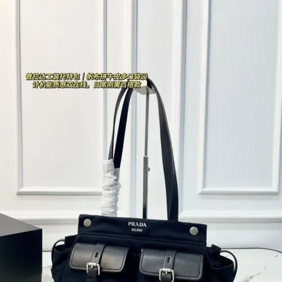 Prada Utility Canvas And Leather Tote Bag Black Tote Bag