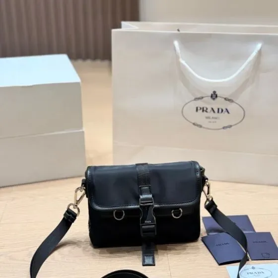 Prada Re-Nylon And Saffiano Leather Shoulder Bag Black Crossbody
