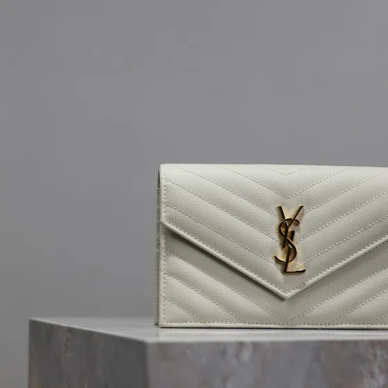 YSL Cassandre Matelassé Envelope Tegnebog Hvid Tegnebog