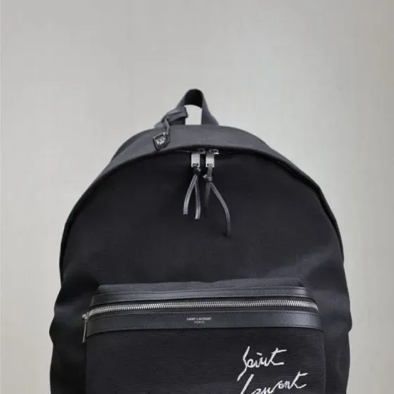 YSL Embroidered Signature City Backpack Black Backpack