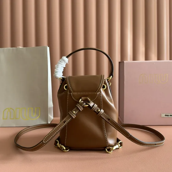 Miu Miu Leather Bucket Bag With Top Handle Brown Top Handle